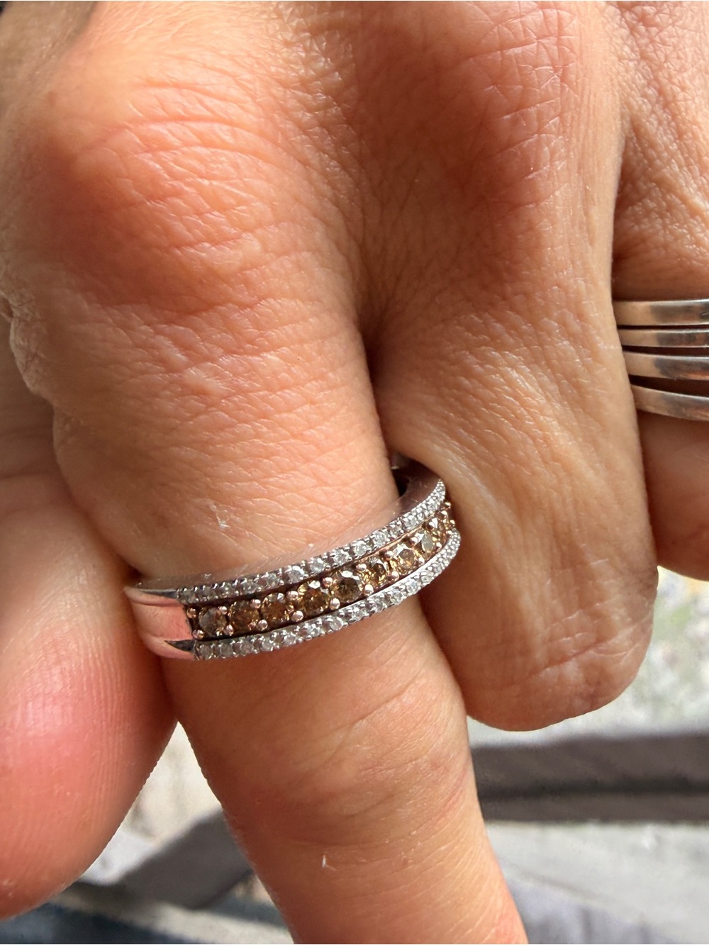 Champagne & White Diamond-Accent Pavé Band Mens or Women’s Ring Sz10 - Picture 13 of 16